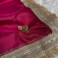 Magenta Pink Maharani Gemstone Hand-work Designer Saree