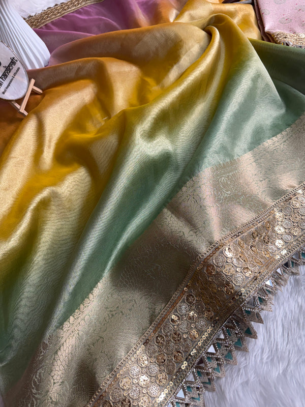 Premium 3D Multi Shade Tissue Saree with Soft Mirror Border