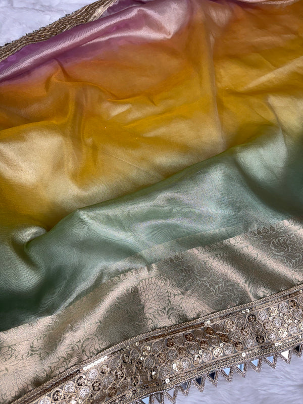 Premium 3D Multi Shade Tissue Saree with Soft Mirror Border