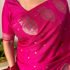Magenta Pink Alfi Motif Banarasi Zari Border Saree And Pallu