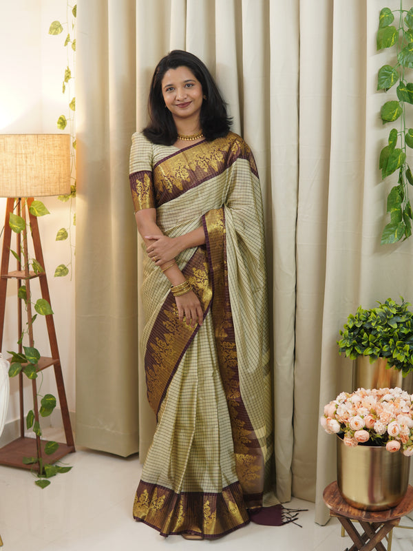 Rich Kattam Silk Saree with Zari Temple Contrast Border