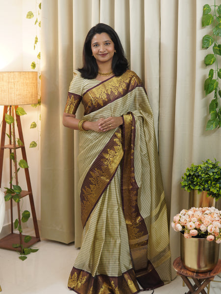 Rich Kattam Silk Saree with Zari Temple Contrast Border
