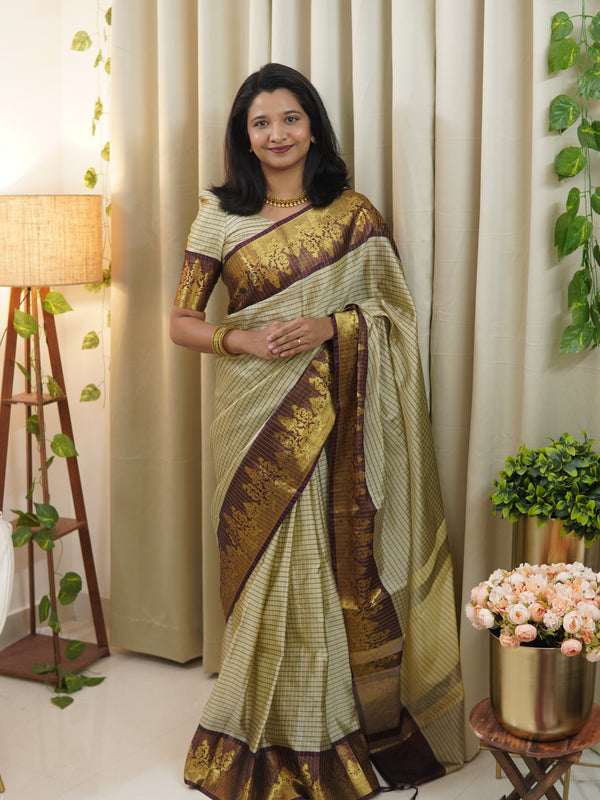 Rich Kattam Silk Saree with Zari Temple Contrast Border