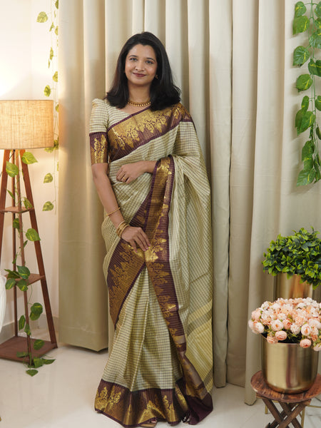 Rich Kattam Silk Saree with Zari Temple Contrast Border