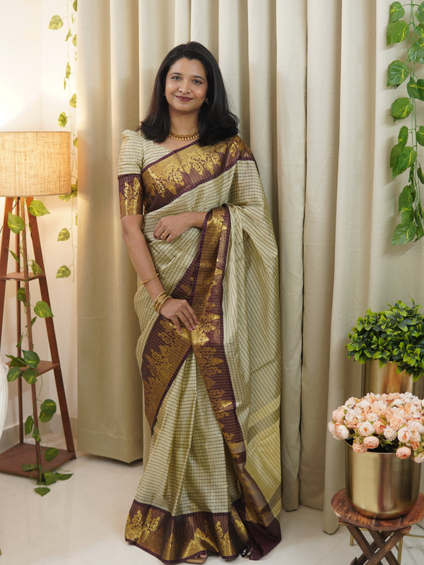 Rich Kattam Silk Saree with Zari Temple Contrast Border