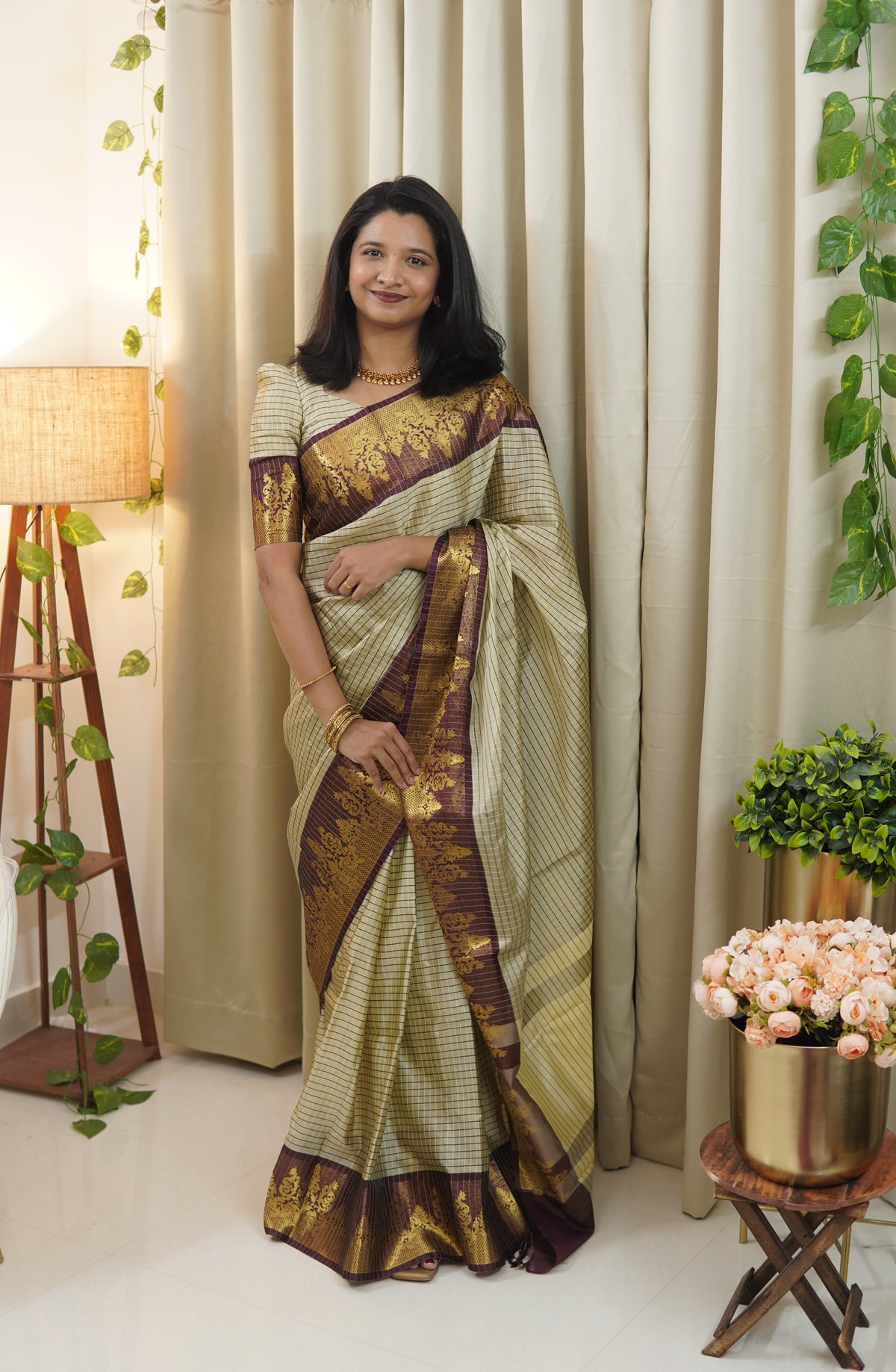 Rich Kattam Silk Saree with Zari Temple Contrast Border