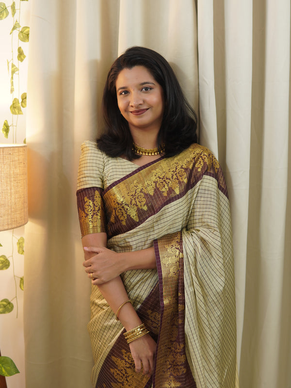 Rich Kattam Silk Saree with Zari Temple Contrast Border