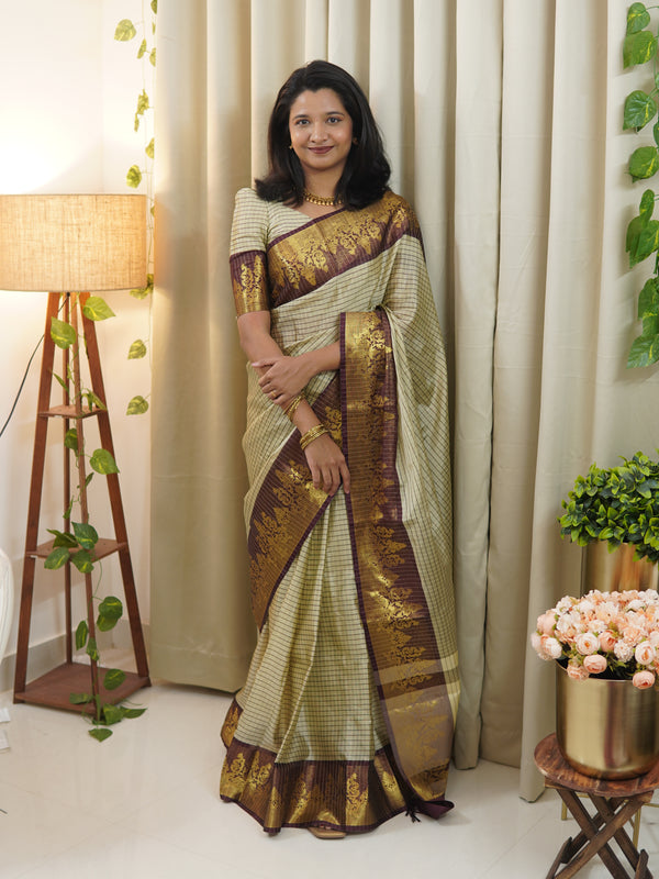 Rich Kattam Silk Saree with Zari Temple Contrast Border