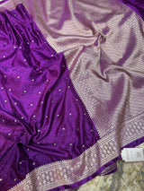 Purple Wine Mashru Silk Jamawar Banarasi Saree