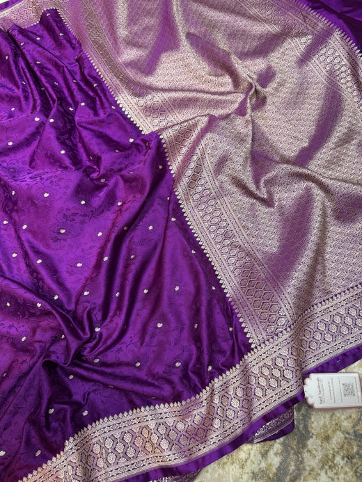 Purple Wine Mashru Silk Jamawar Banarasi Saree