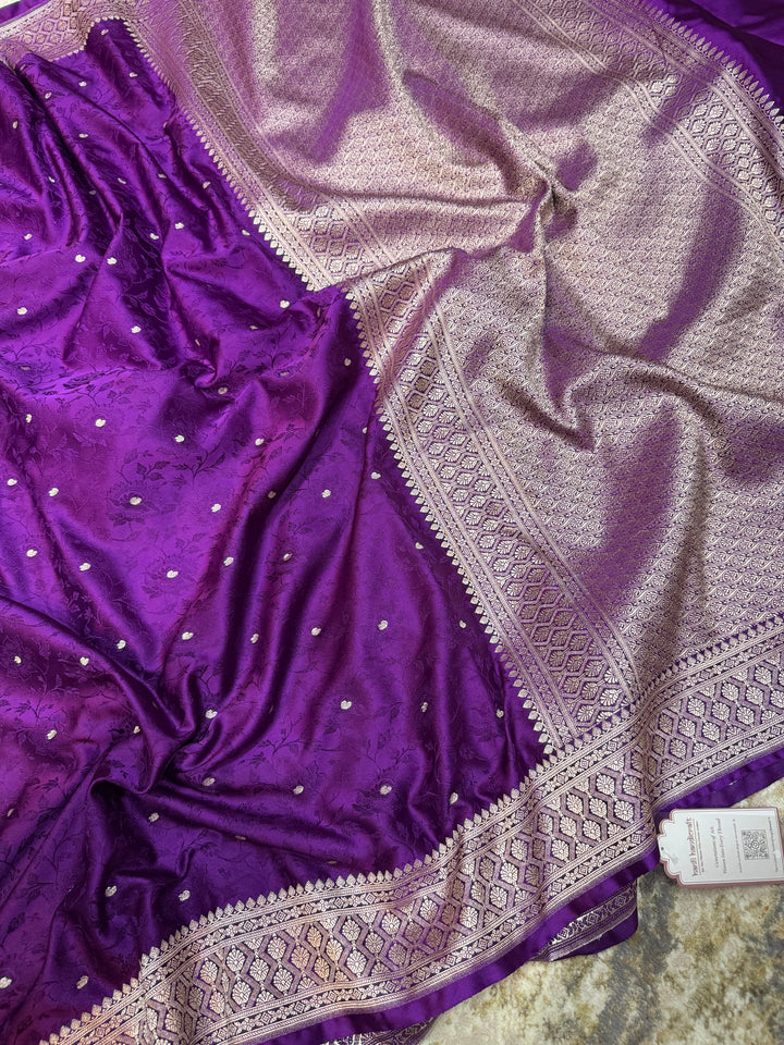Purple Wine Mashru Silk Jamawar Banarasi Saree