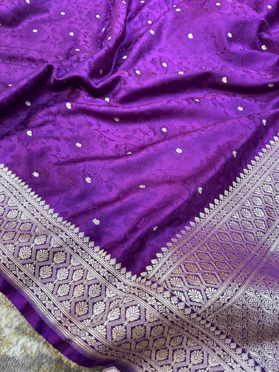 Purple Wine Mashru Silk Jamawar Banarasi Saree