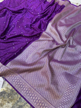 Purple Wine Mashru Silk Jamawar Banarasi Saree