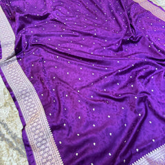 Purple Wine Mashru Silk Jamawar Banarasi Saree