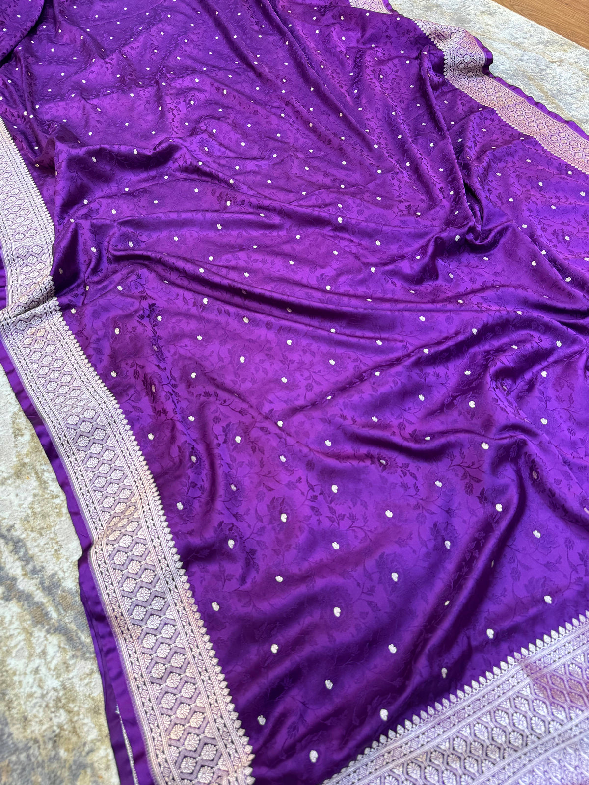 Purple Wine Mashru Silk Jamawar Banarasi Saree