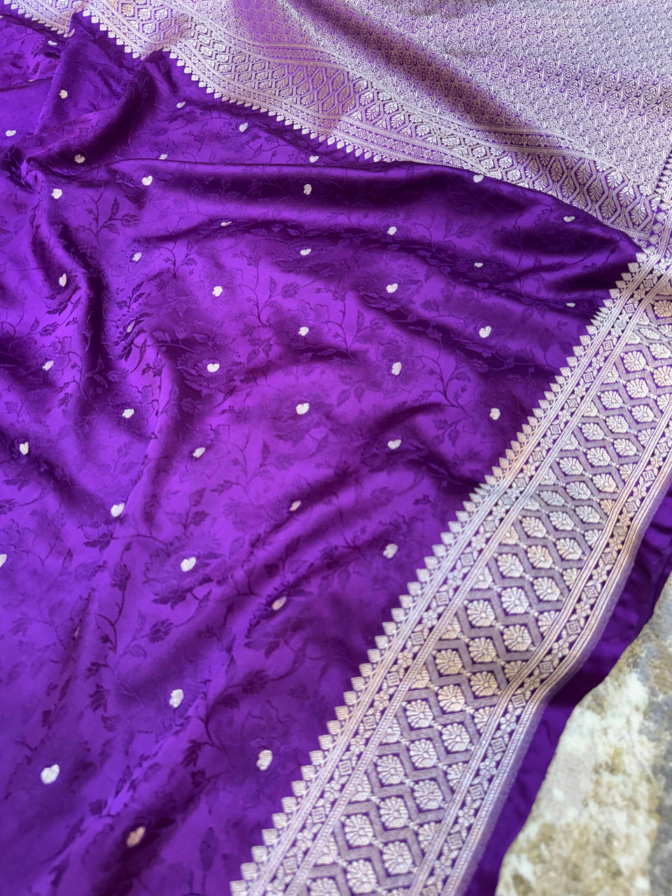 Purple Wine Mashru Silk Jamawar Banarasi Saree