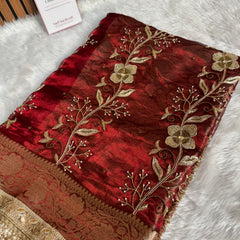 Shahi Vine Pure Tissue Zardozi Handwork Saree