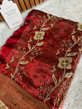 Shahi Vine Pure Tissue Zardozi Handwork Saree
