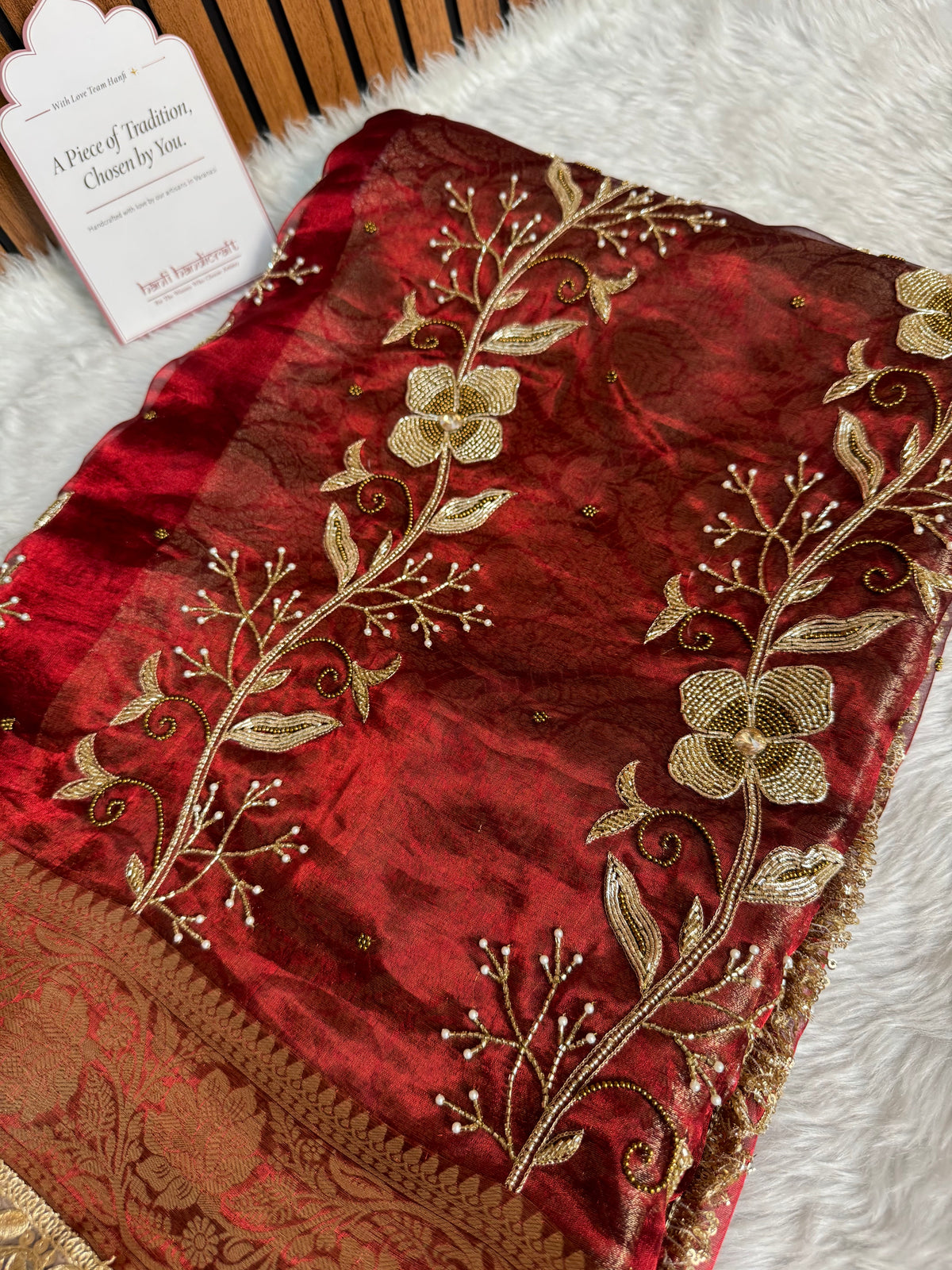 Shahi Vine Pure Tissue Zardozi Handwork Saree