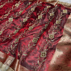 Shahi Vine Pure Tissue Zardozi Handwork Saree