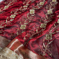 Shahi Vine Pure Tissue Zardozi Handwork Saree