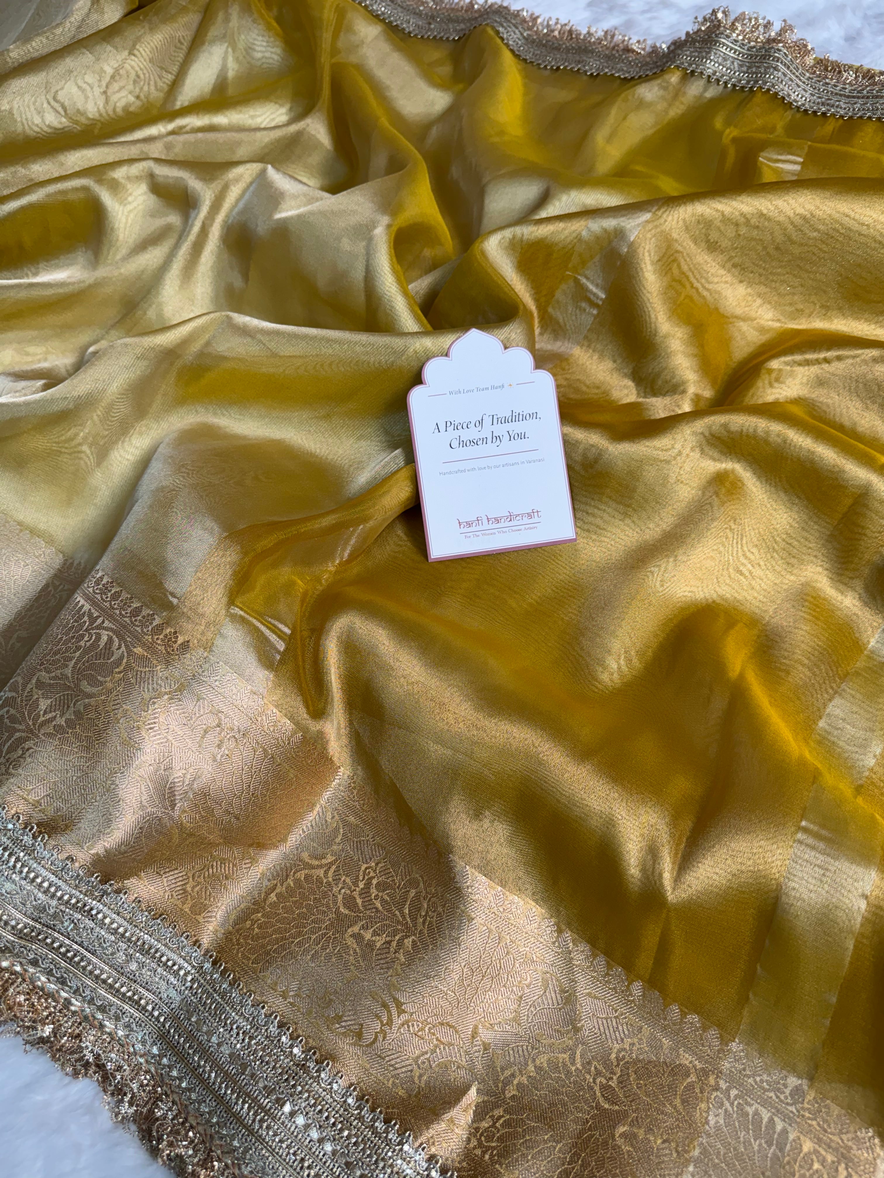 Maharani Tissue Silk Saree – Yellow Gold