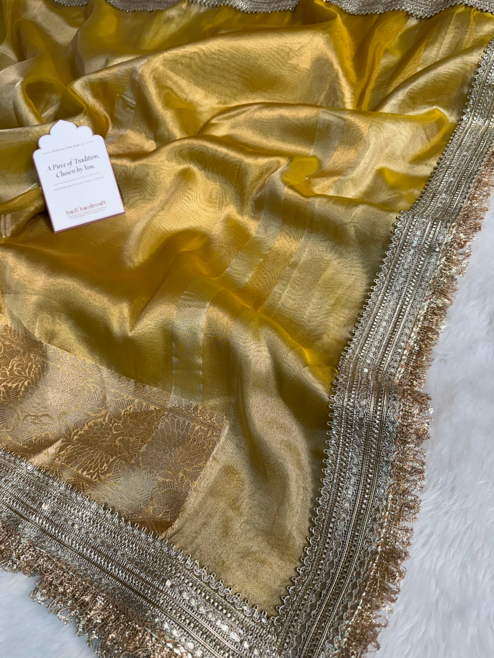 Maharani Tissue Silk Saree – Yellow Gold