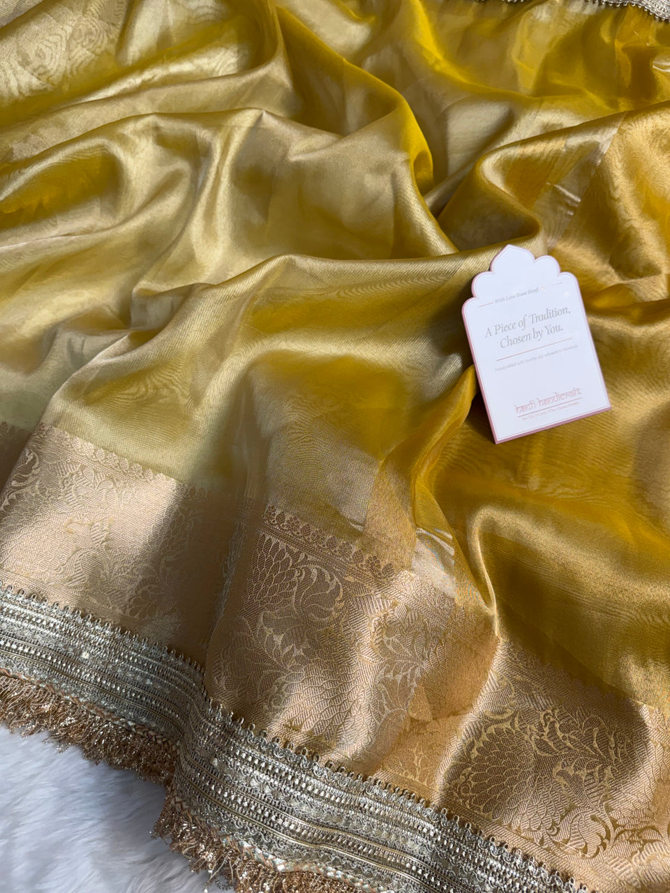Maharani Tissue Silk Saree – Yellow Gold
