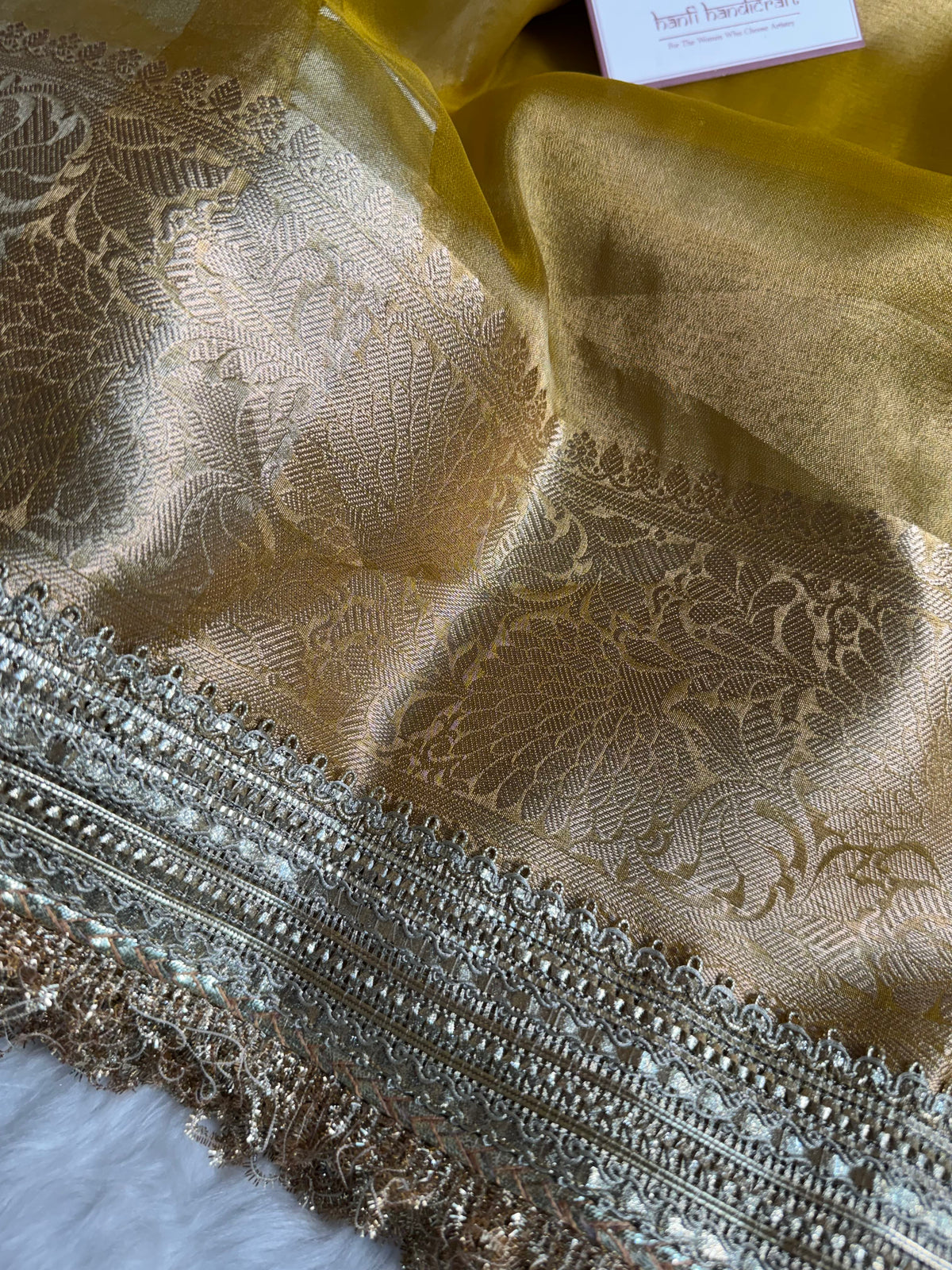 Maharani Tissue Silk Saree – Yellow Gold