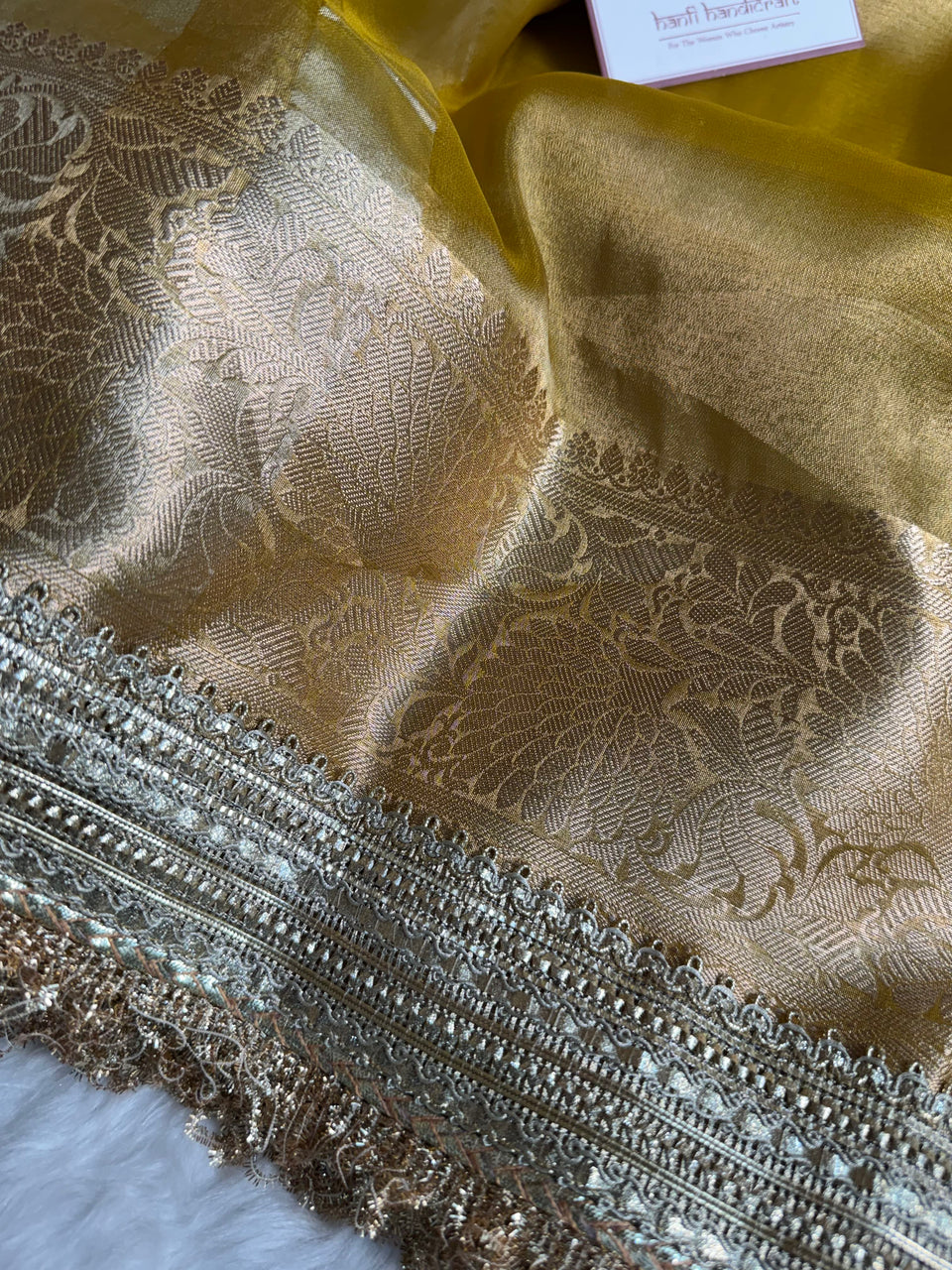 Maharani Tissue Silk Saree – Yellow Gold