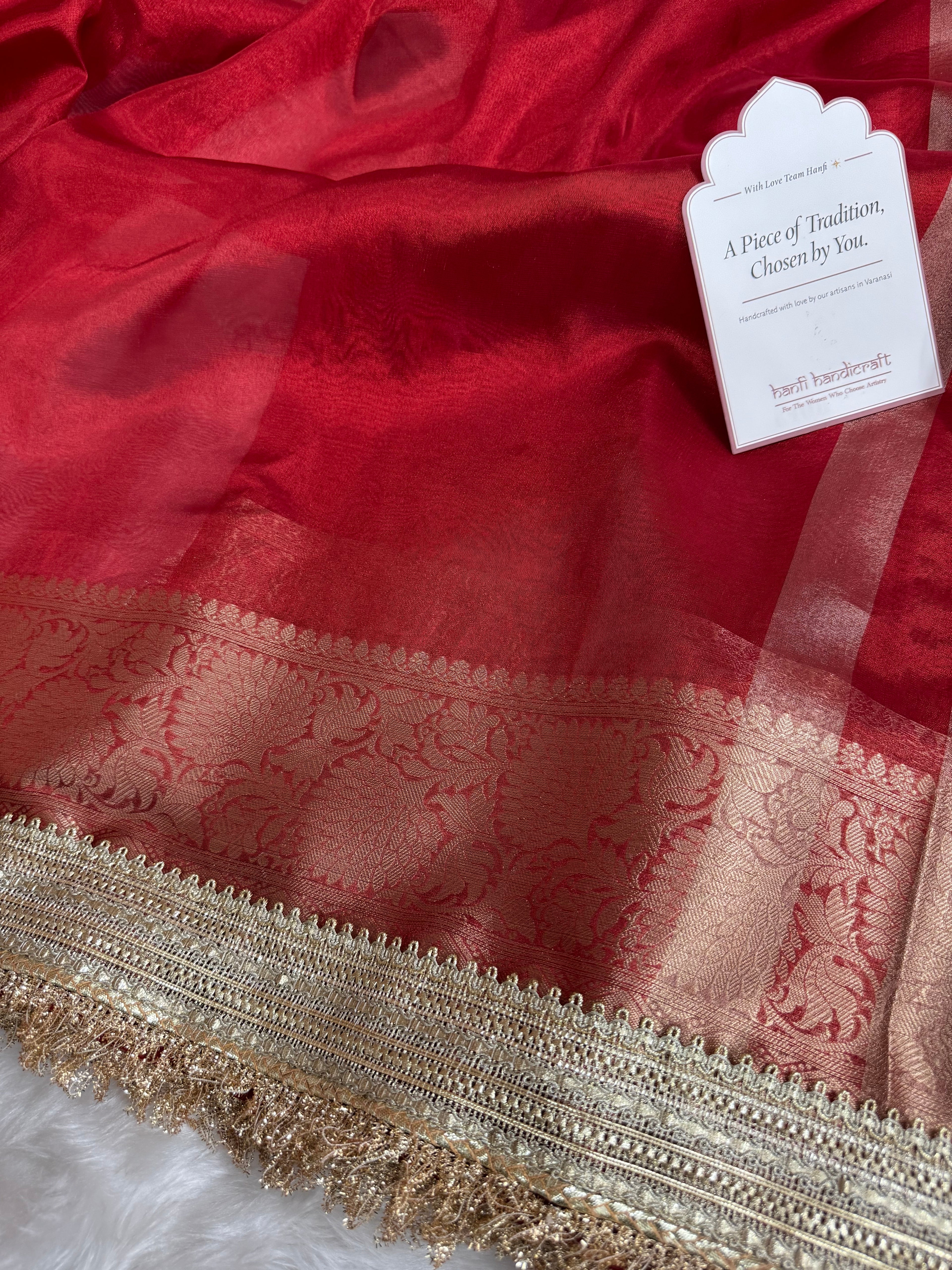 Maharani Tissue Silk Saree – Bold Red