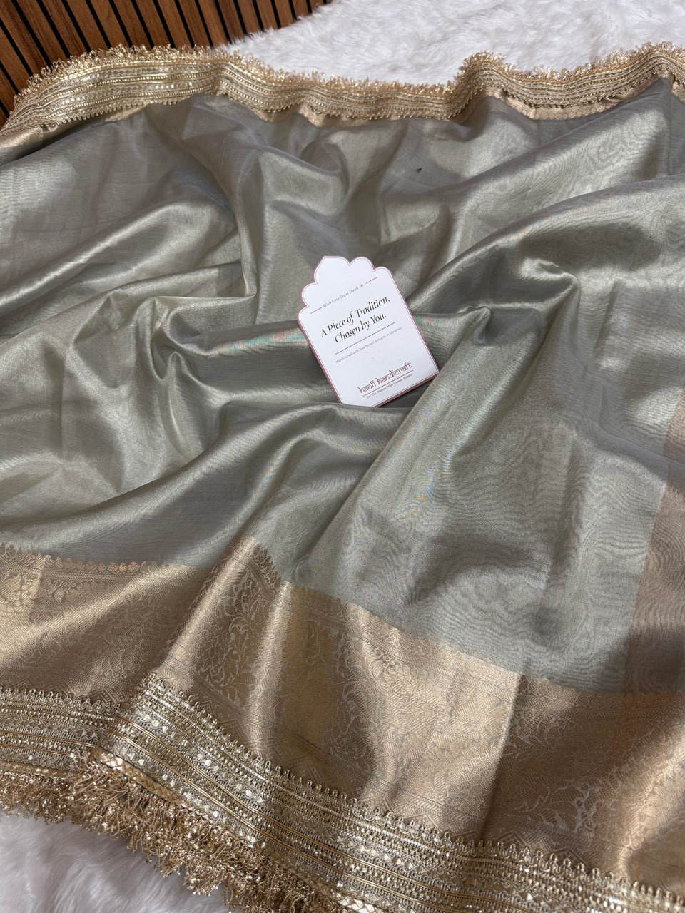 Maharani Tissue Silk Saree – Moonlit Grey