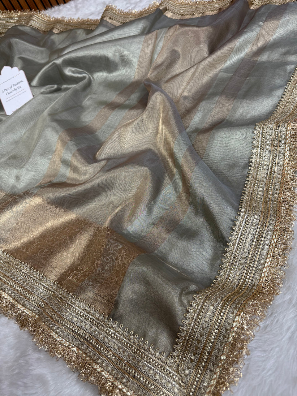 Maharani Tissue Silk Saree – Moonlit Grey