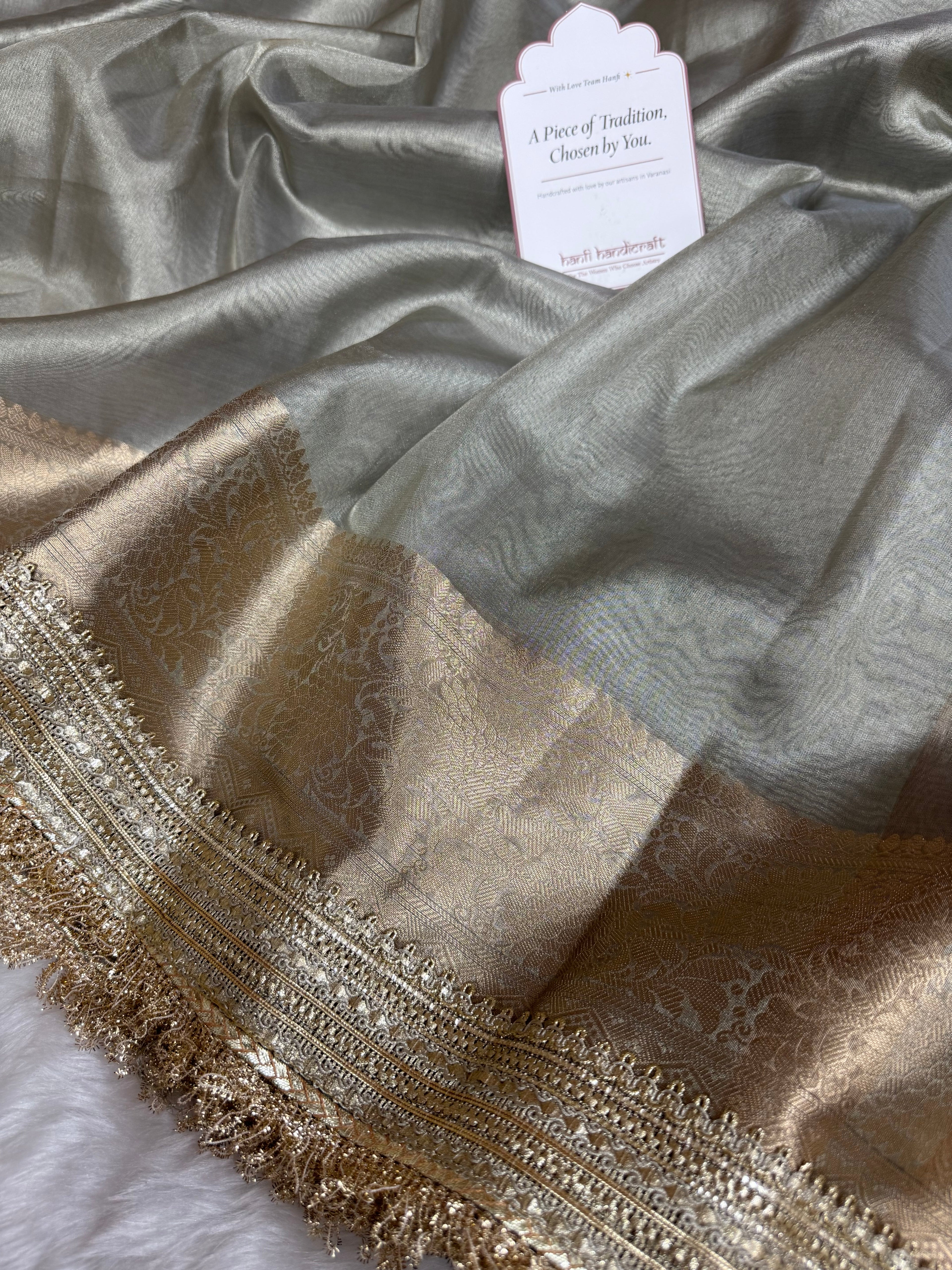 Maharani Tissue Silk Saree – Moonlit Grey
