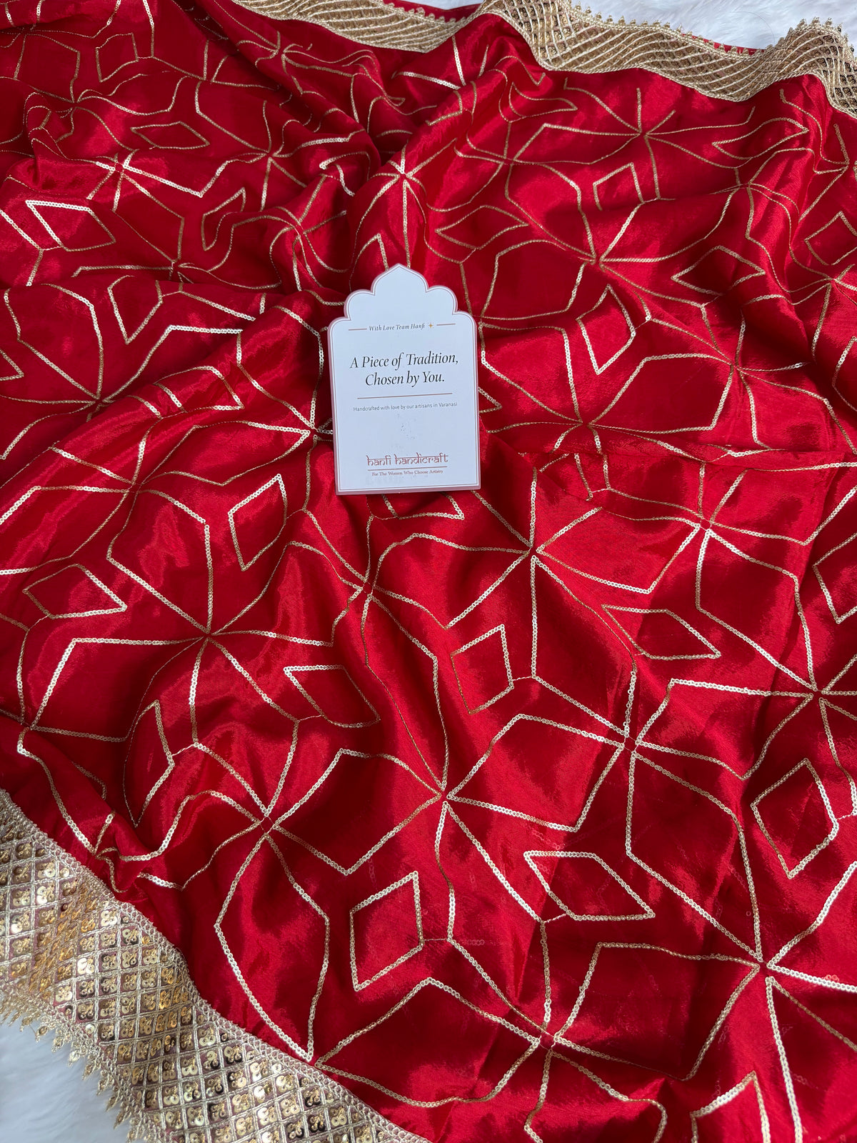 Deep Red Lightweight Chinon Saree with Sequence work