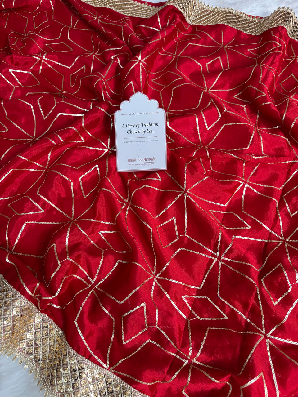 Deep Red Lightweight Chinon Saree with Sequence work