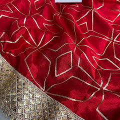 Deep Red Lightweight Chinon Saree with Sequence work