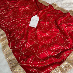 Deep Red Lightweight Chinon Saree with Sequence work