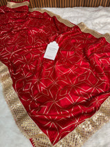 Deep Red Lightweight Chinon Saree with Sequence work