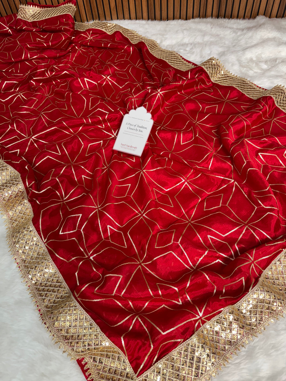 Deep Red Lightweight Chinon Saree with Sequence work
