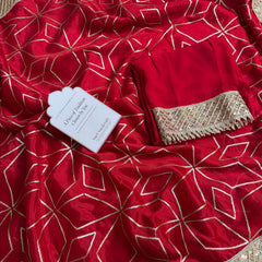 Deep Red Lightweight Chinon Saree with Sequence work