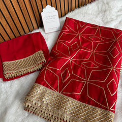 Deep Red Lightweight Chinon Saree with Sequence work