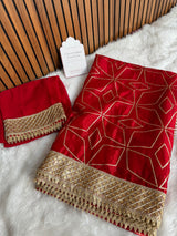 Deep Red Lightweight Chinon Saree with Sequence work