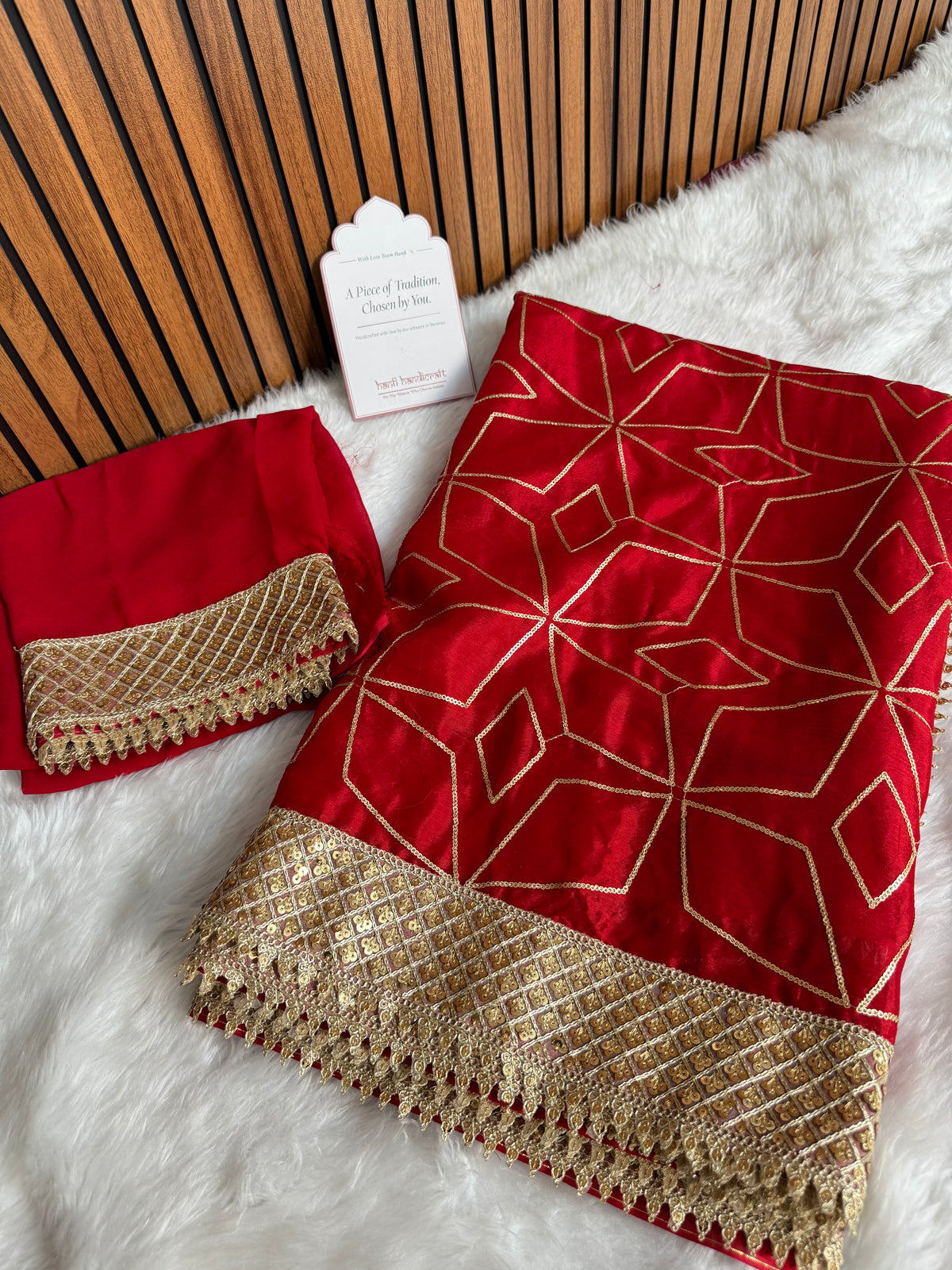 Deep Red Lightweight Chinon Saree with Sequence work
