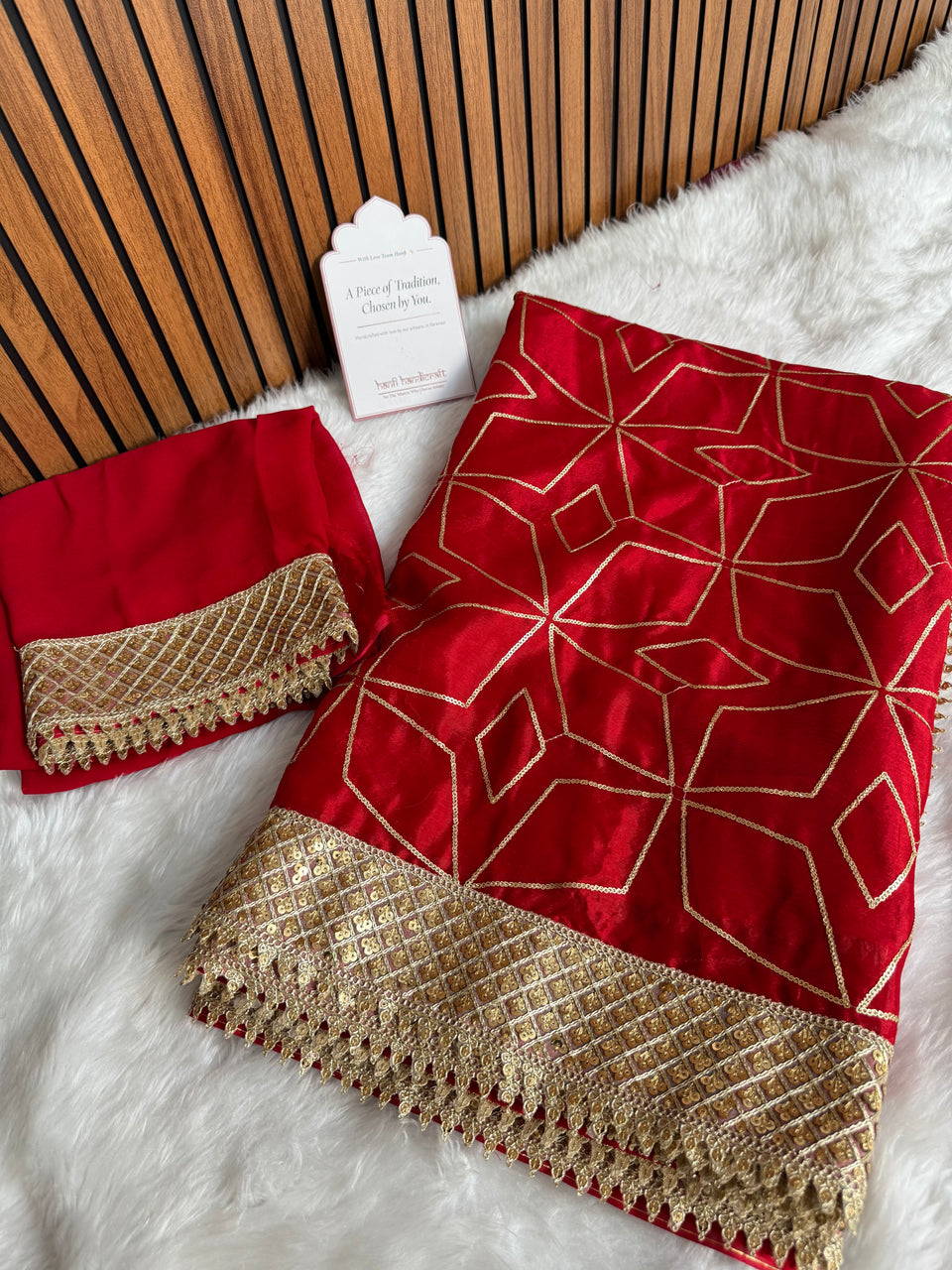 Deep Red Lightweight Chinon Saree with Sequence work