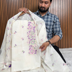 Mehr Mul Chanderi Suit Un-stitched – Violet Blossom