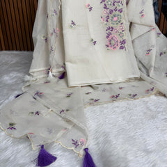 Mehr Mul Chanderi Suit Un-stitched – Violet Blossom
