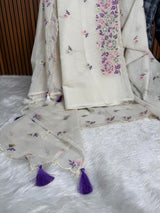 Mehr Mul Chanderi Suit Un-stitched – Violet Blossom