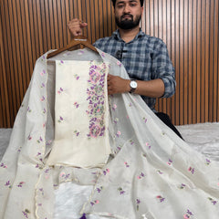 Mehr Mul Chanderi Suit Un-stitched – Violet Blossom