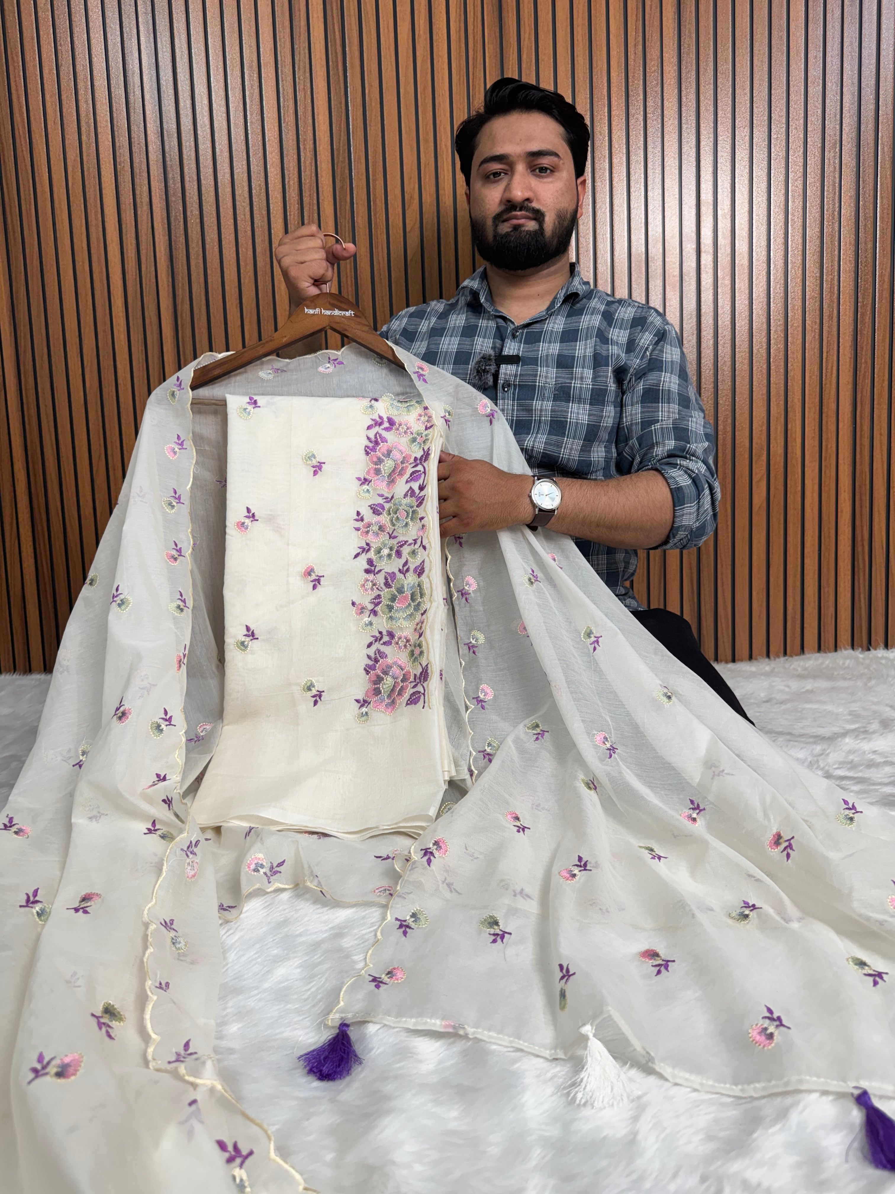Mehr Mul Chanderi Suit Un-stitched – Violet Blossom